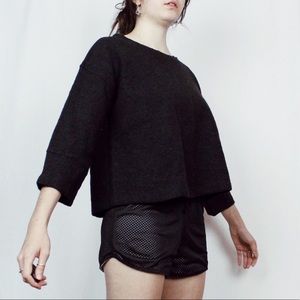 Dark Grey Three Quarter Sleeve Wool Sweater